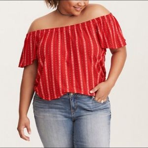 Torrid Border Print Off Shoulder Top Size 0X